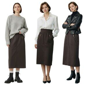 VTG 80s Laurèl by Escada Zipper Brown Skirt Military Moto Power Office Size S?